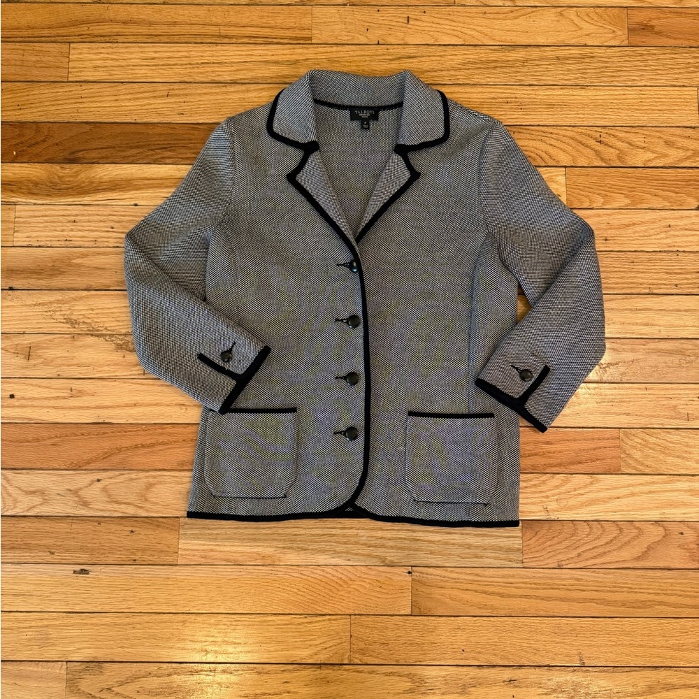 Talbots Gray and Black Blazer with Notched Lapel